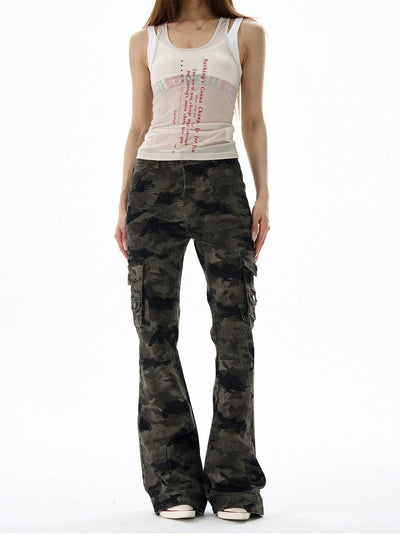 Camouflage Cargo Flared Jeans Korean Street Fashion Jeans By 77Flight Shop Online at OH Vault