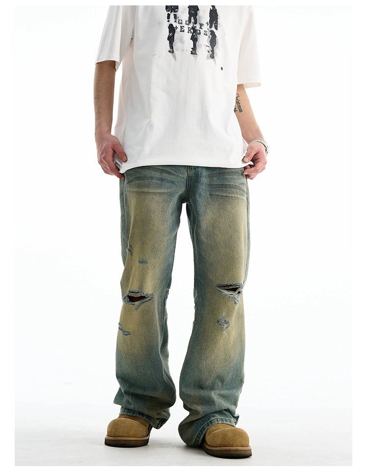 Rustic-Dyed Ripped Hole Jeans Korean Street Fashion Jeans By A PUEE Shop Online at OH Vault