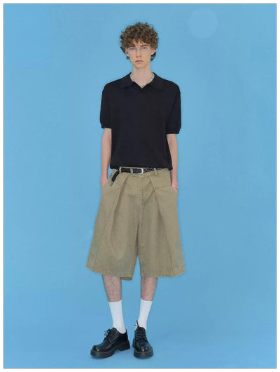 Solid Color Pleated Denim Shorts Korean Street Fashion Shorts By Mr Nearly Shop Online at OH Vault
