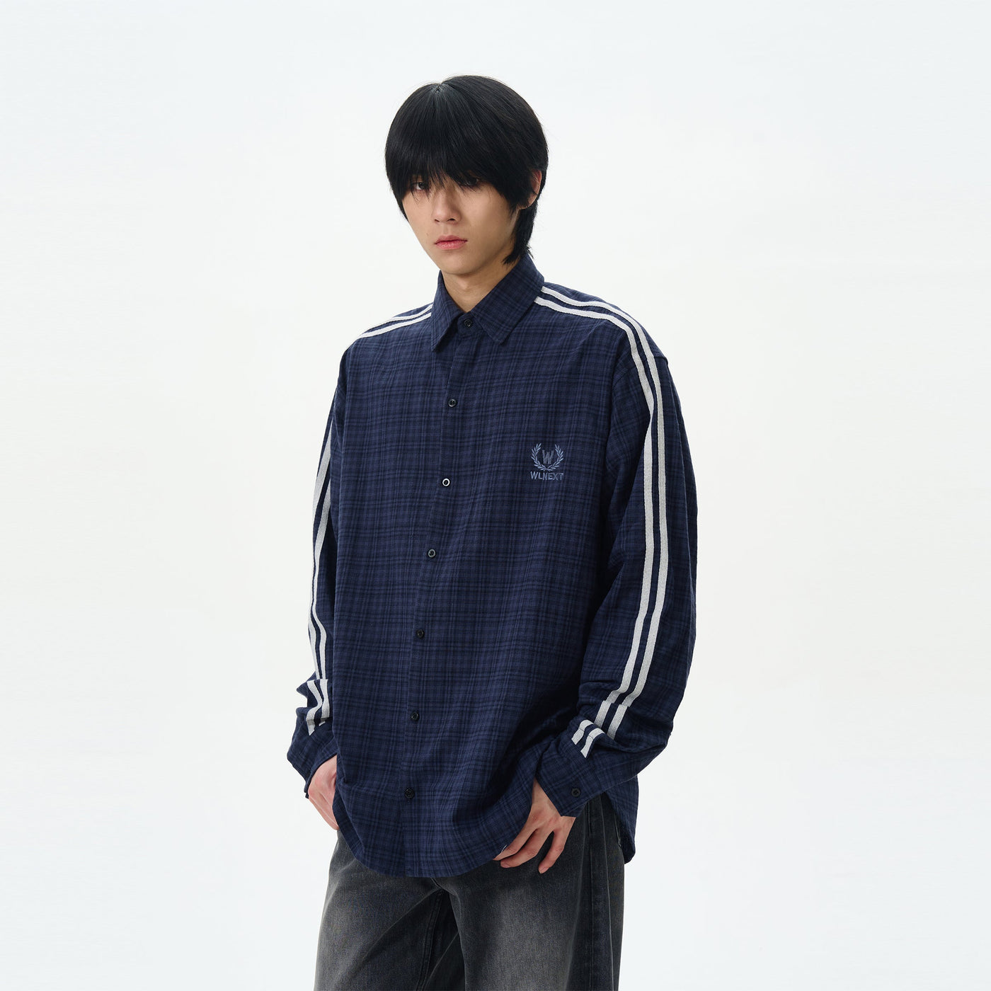 Side Bar Plaid Shirt Korean Street Fashion Shirt By 77Flight Shop Online at OH Vault