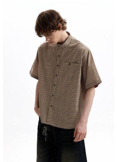 Stand Collar Plaid Shirt Korean Street Fashion Shirt By A PUEE Shop Online at OH Vault