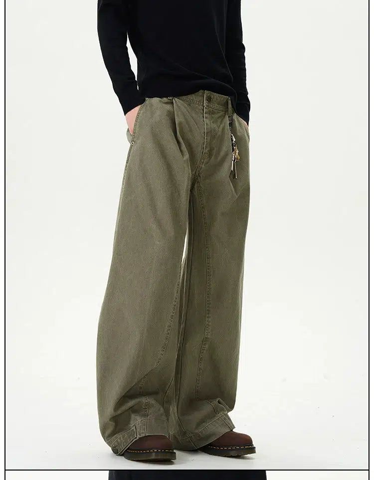 Fold Pleats Sickle-Shape Pants Korean Street Fashion Pants By 77Flight Shop Online at OH Vault