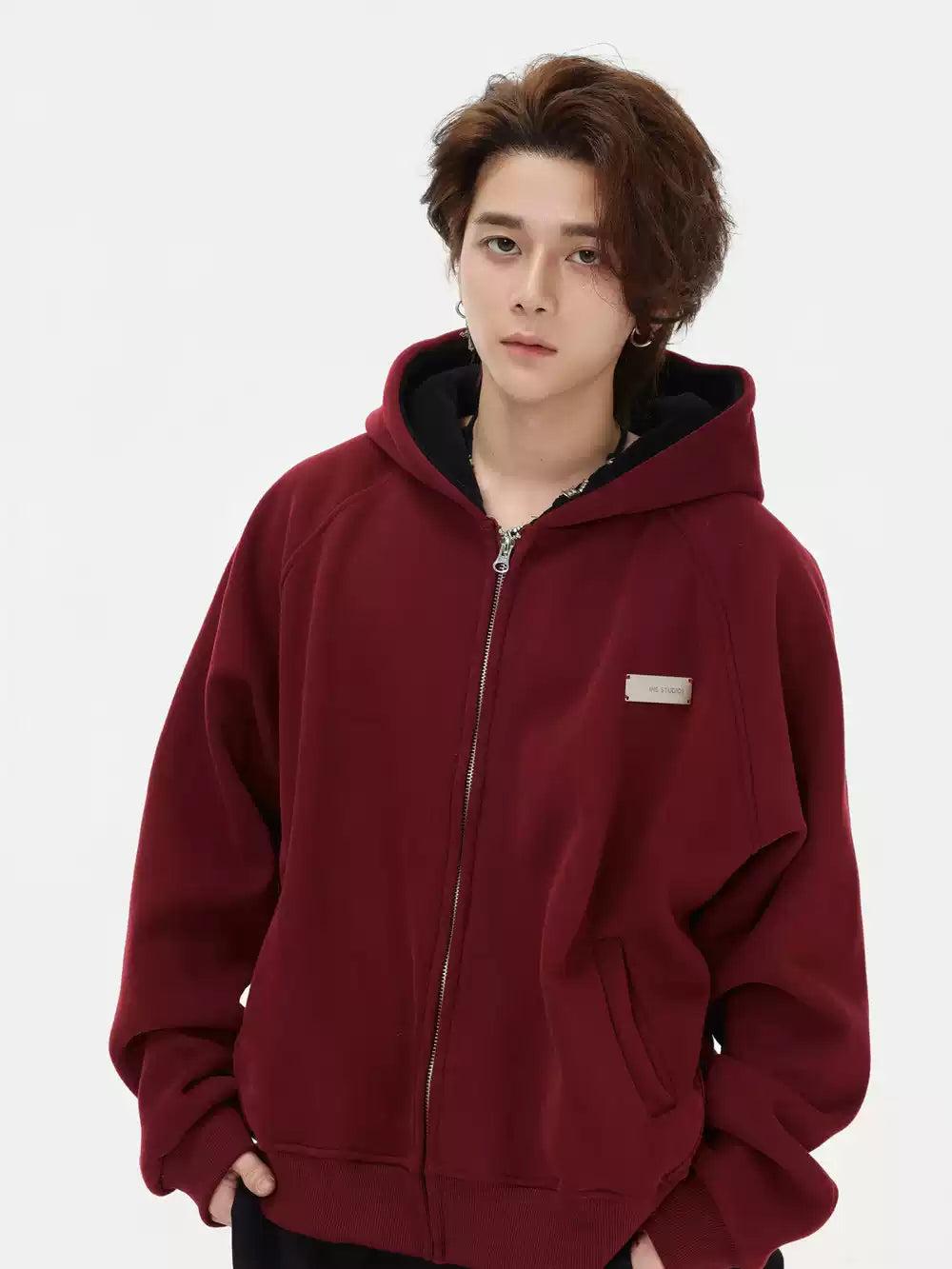 Basic Solid Color Zipped Hoodie Korean Street Fashion Hoodie By INS Korea Shop Online at OH Vault