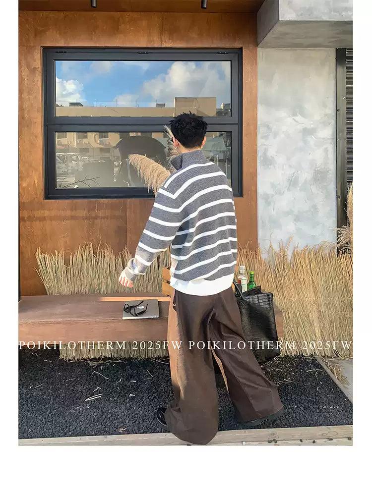 Two-Tone Striped Half-Zip Korean Street Fashion Half-Zip By Poikilotherm Shop Online at OH Vault