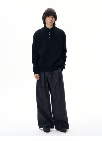 Pinstripe Pleated Wide Cut Trousers Korean Street Fashion Trousers By 77Flight Shop Online at OH Vault