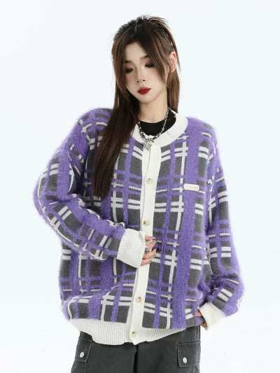 Plaid Contrast Buttoned Cardigan Korean Street Fashion Cardigan By INS Korea Shop Online at OH Vault