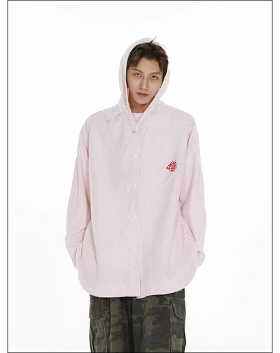 Striped Loose Fit Hooded Shirt Korean Street Fashion Shirt By Mr Nearly Shop Online at OH Vault