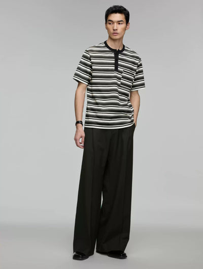 Front Pocket Striped Henley T-Shirt Korean Street Fashion T-Shirt By Opicloth Shop Online at OH Vault
