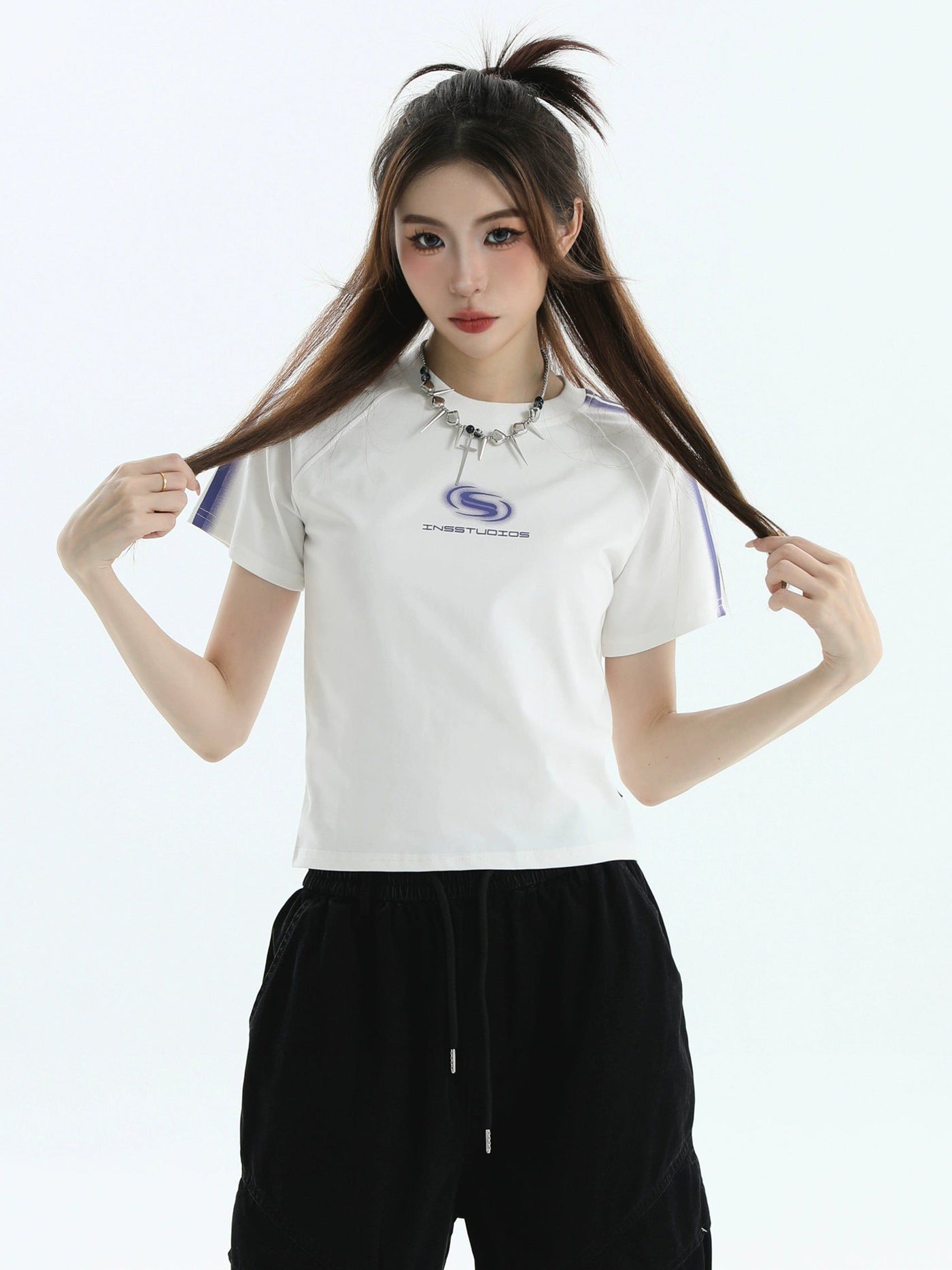 Grainy Print Logo T-Shirt Korean Street Fashion T-Shirt By INS Korea Shop Online at OH Vault