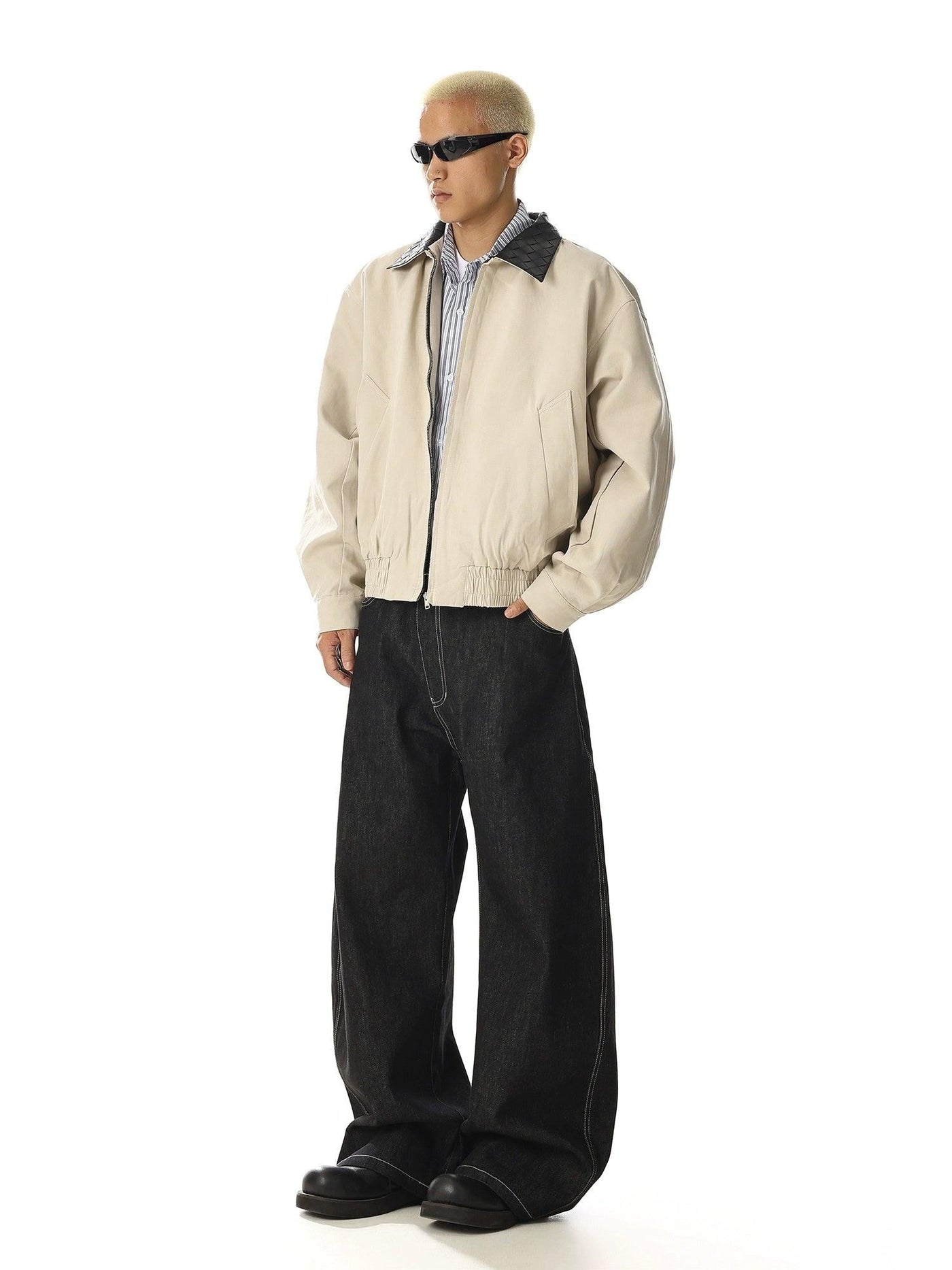 Woven Collared Zip-Up Jacket Korean Street Fashion Jacket By MEBXX Shop Online at OH Vault