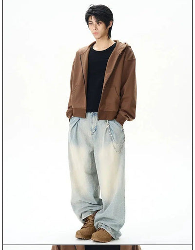 Washed Fold Pleats Wide Jeans Korean Street Fashion Jeans By 77Flight Shop Online at OH Vault