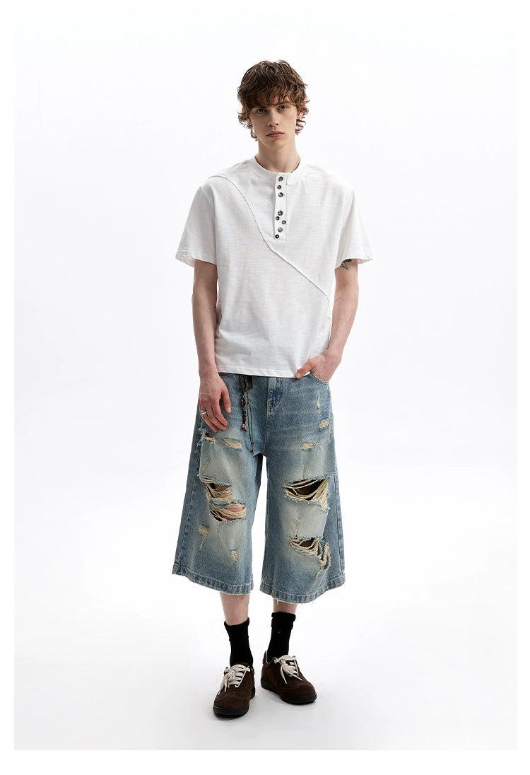 Scattered Buttons Henley collar T-Shirt Korean Street Fashion T-Shirt By A PUEE Shop Online at OH Vault