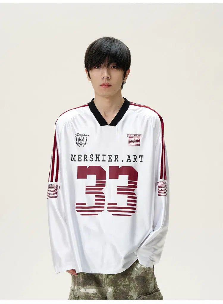 Loose Fit Sports Jersey Long Sleeve T-Shirt Korean Street Fashion T-Shirt By 77Flight Shop Online at OH Vault