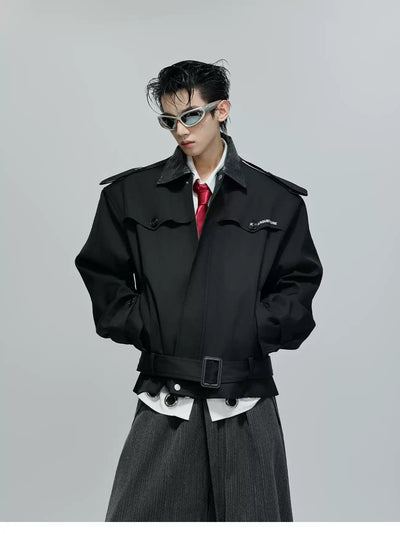 Faux Leather Collar Strap Belt Jacket Korean Street Fashion Jacket By Argue Culture Shop Online at OH Vault