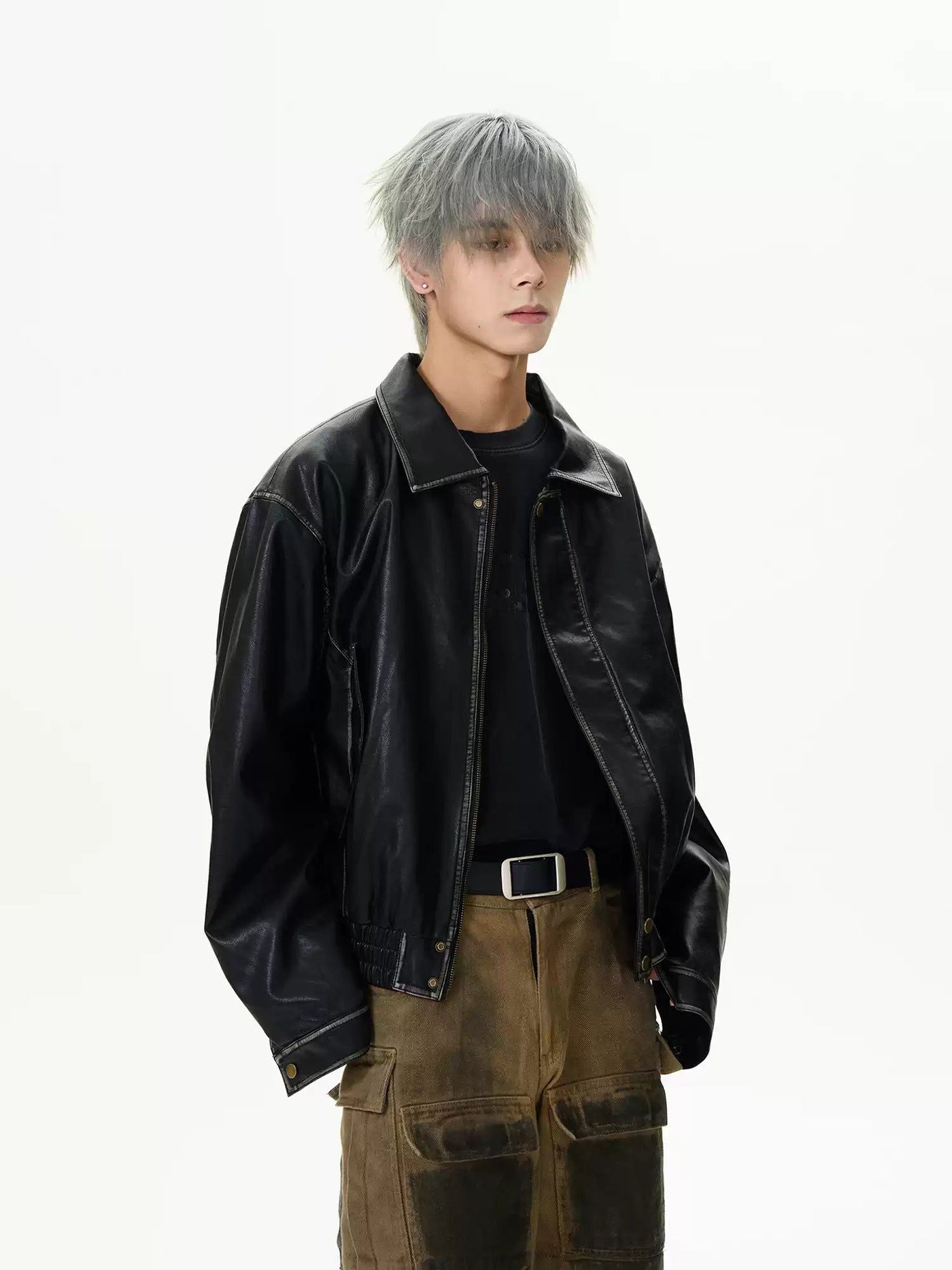 Distressed Short Leather Jacket Korean Street Fashion Jacket By MaxDstr Shop Online at OH Vault