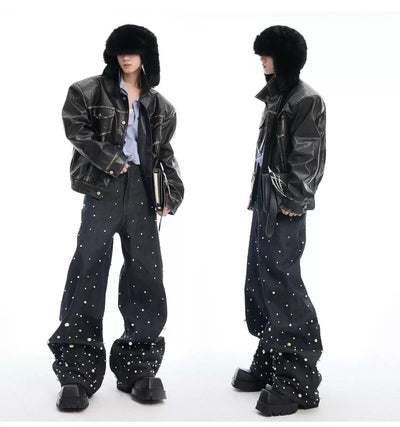Scattered Pearls Washed Jeans Korean Street Fashion Jeans By Argue Culture Shop Online at OH Vault