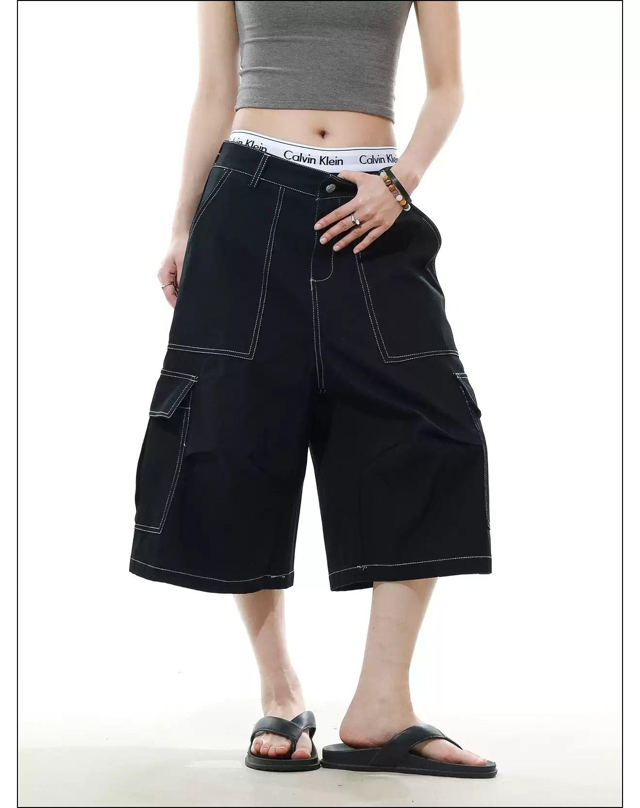 Contrast Stitched Denim Shorts Korean Street Fashion Shorts By Mr Nearly Shop Online at OH Vault