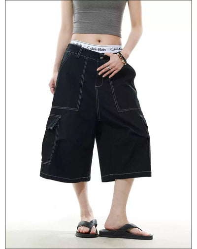 Contrast Stitched Denim Shorts Korean Street Fashion Shorts By Mr Nearly Shop Online at OH Vault