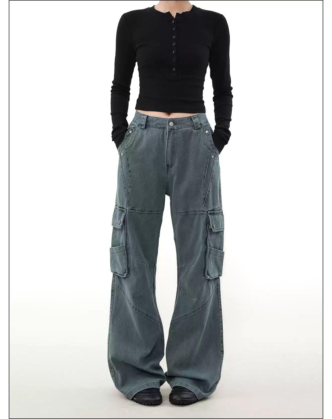 Washed Structured Straight Cargo Pants Korean Street Fashion Pants By Mr Nearly Shop Online at OH Vault