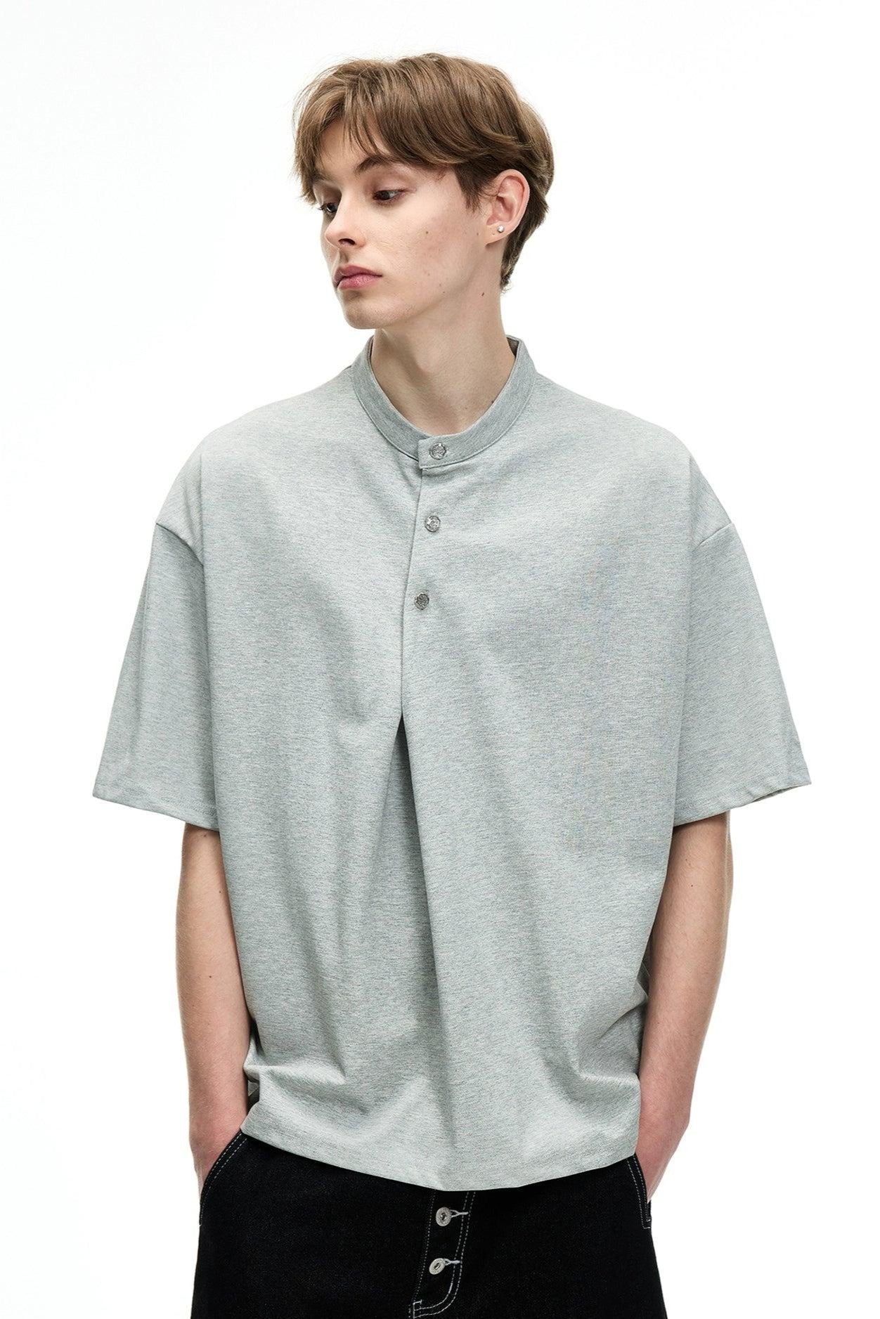 Boxy Cut Half-Buttoned T-Shirt Korean Street Fashion T-Shirt By MaxDstr Shop Online at OH Vault