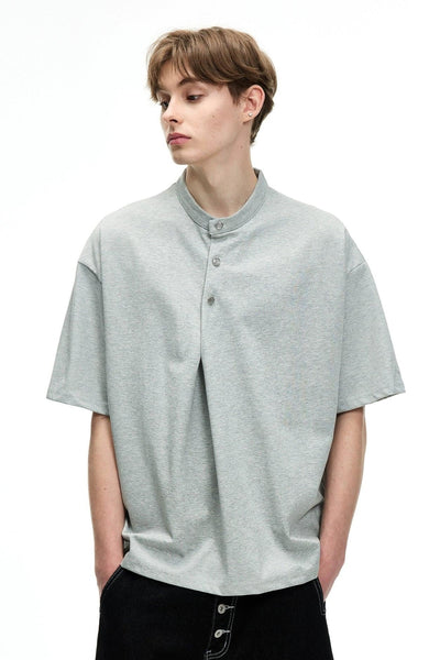 Boxy Cut Half-Buttoned T-Shirt Korean Street Fashion T-Shirt By MaxDstr Shop Online at OH Vault
