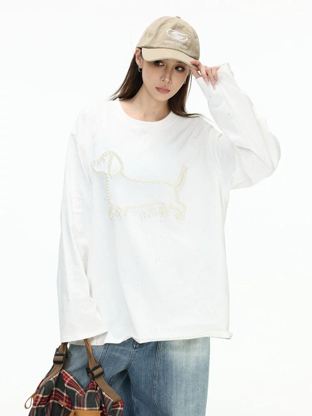 Pearl Puppy Long Sleeve T-Shirt Korean Street Fashion T-Shirt By INS Korea Shop Online at OH Vault