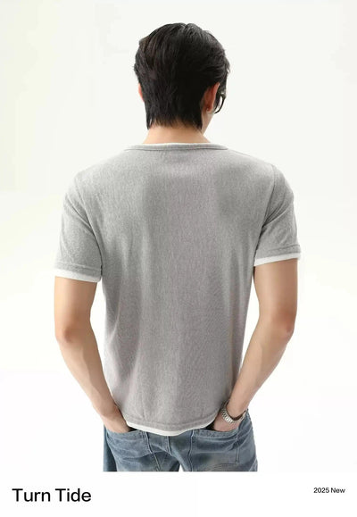 Contrast Layered Henley Collar T-Shirt Korean Street Fashion T-Shirt By Turn Tide Shop Online at OH Vault