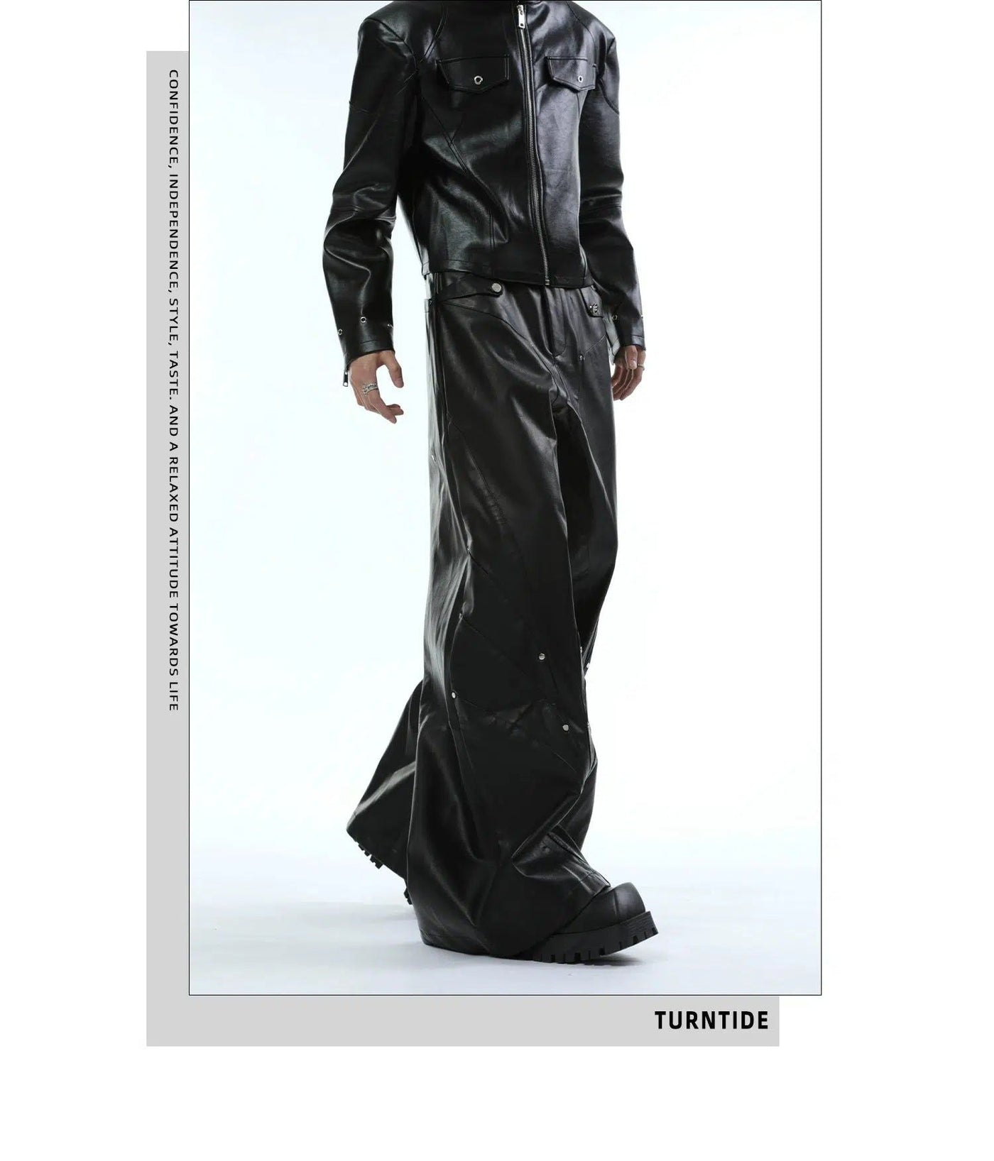 Sleek Metal Rivet Wide PU Leather Pants Korean Street Fashion Pants By Turn Tide Shop Online at OH Vault