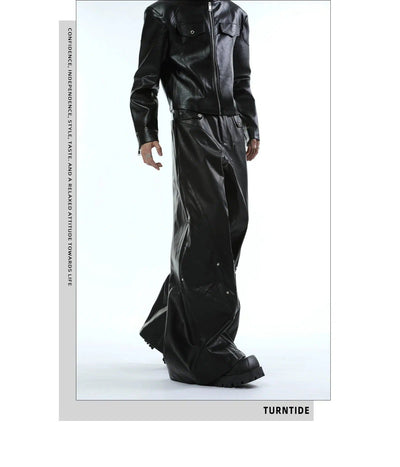 Sleek Metal Rivet Wide PU Leather Pants Korean Street Fashion Pants By Turn Tide Shop Online at OH Vault