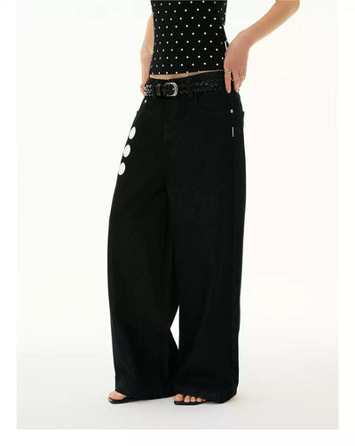 Polka Print Wide Leg Jeans Korean Street Fashion Jeans By Funky Fun Shop Online at OH Vault