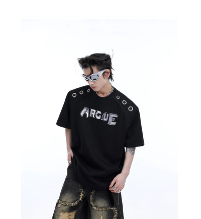 Metallic Rings and Logo T-Shirt Korean Street Fashion T-Shirt By Argue Culture Shop Online at OH Vault