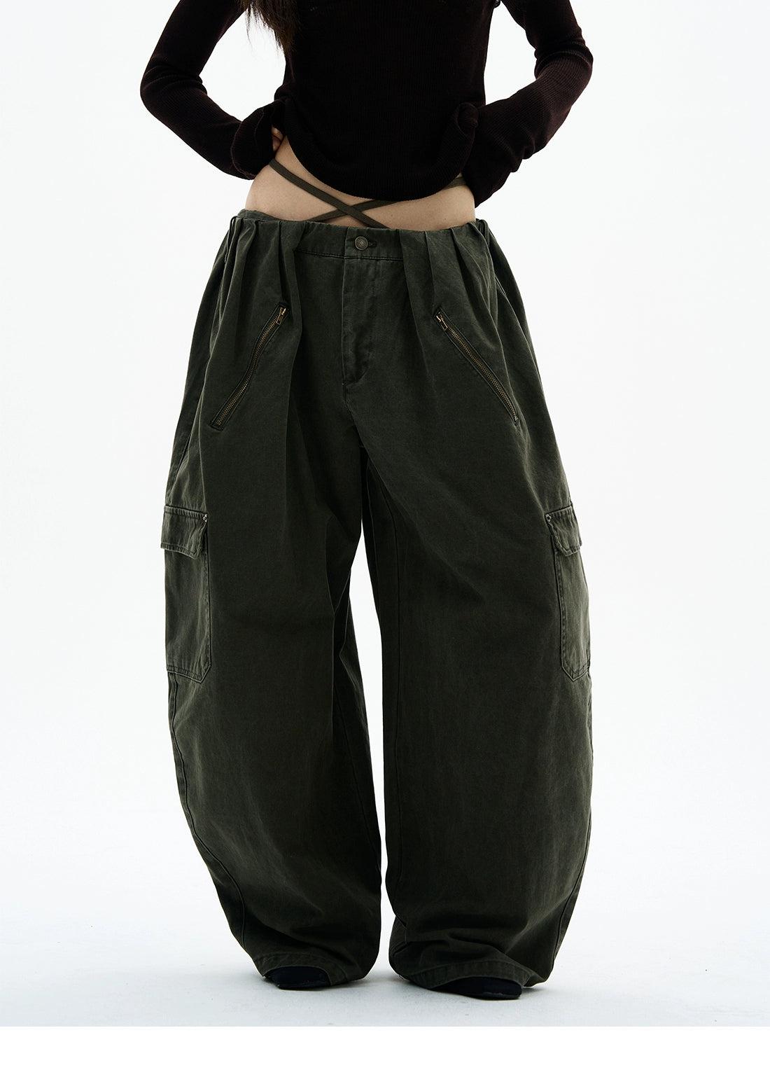 Pleated Barrel Cargo Pants Korean Street Fashion Pants By 77Flight Shop Online at OH Vault