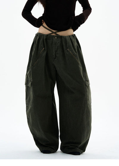 Pleated Barrel Cargo Pants Korean Street Fashion Pants By 77Flight Shop Online at OH Vault