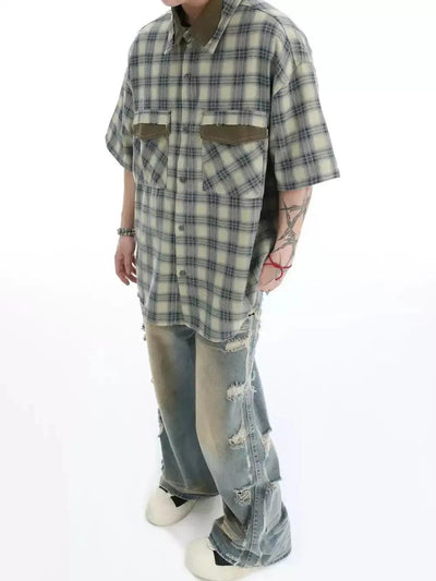 Two-Pocket Plaid Short Sleeve Shirt Korean Street Fashion Shirt By INS Korea Shop Online at OH Vault