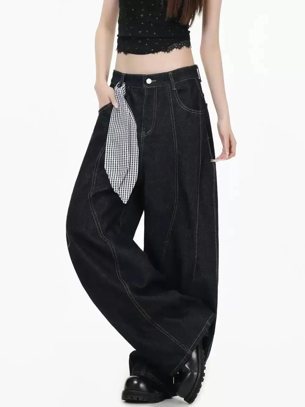 Handkerchief Detail Outlined Structured Jeans Korean Street Fashion Jeans By INS Korea Shop Online at OH Vault