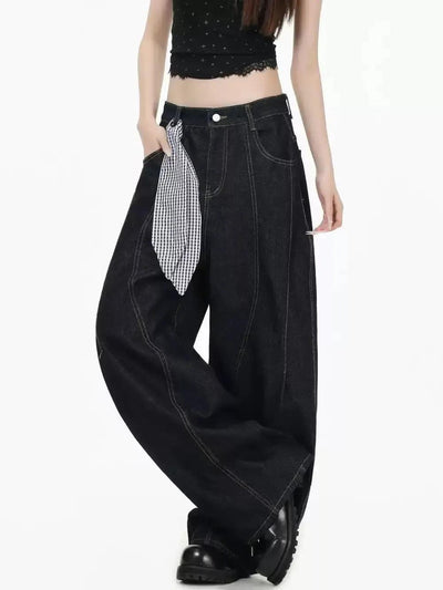 Handkerchief Detail Outlined Structured Jeans Korean Street Fashion Jeans By INS Korea Shop Online at OH Vault