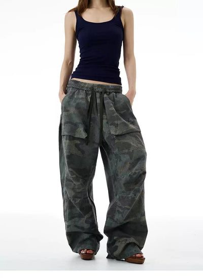 Gartered Waist Loose Camouflage Pants Korean Street Fashion Pants By 77Flight Shop Online at OH Vault