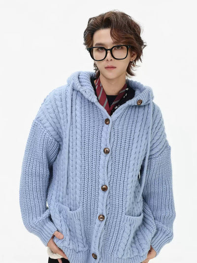 Multi-Pattern Buttoned Hooded Sweater Korean Street Fashion Sweater By INS Korea Shop Online at OH Vault