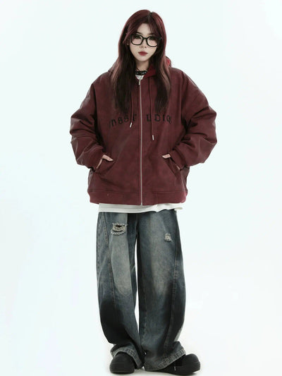 Distressed Hooded PU Leather Jacket Korean Street Fashion Jacket By INS Korea Shop Online at OH Vault