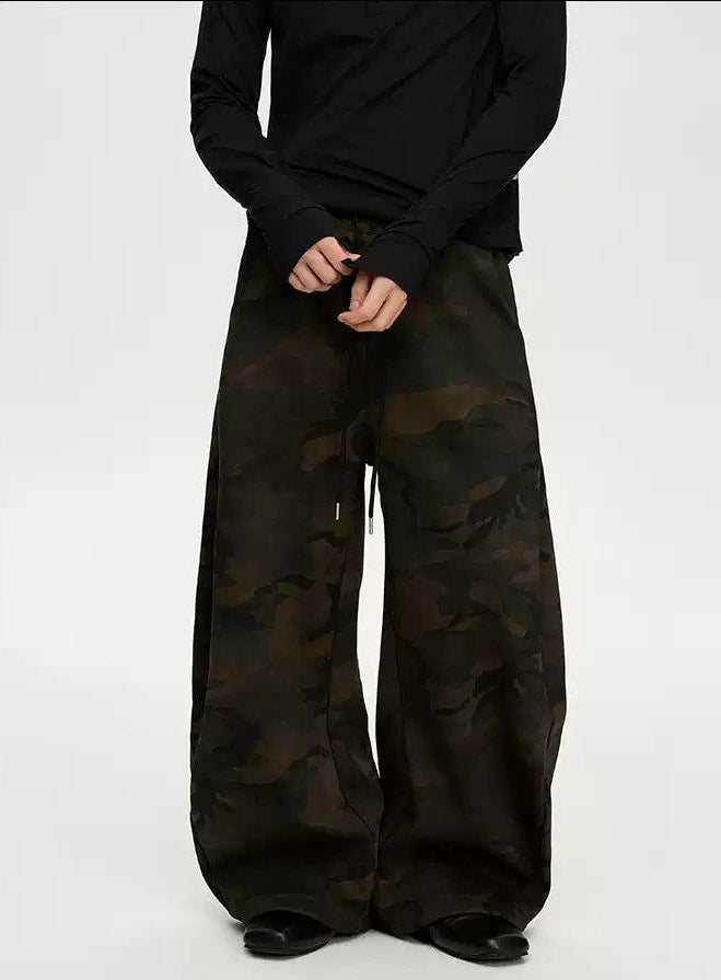 Dark Camo Drawstring Pants Korean Street Fashion Pants By A PUEE Shop Online at OH Vault