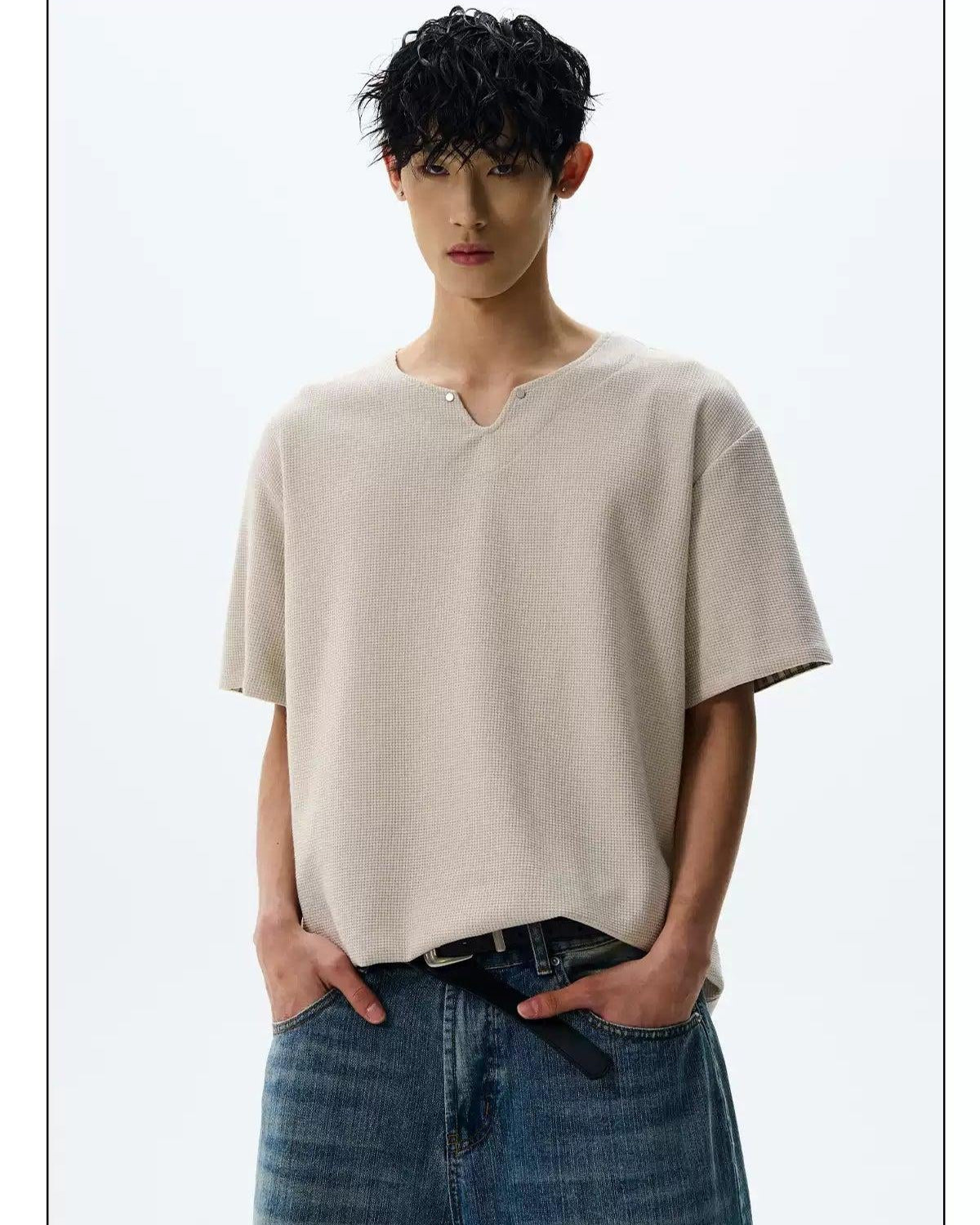 Waffle Grid Versatile T-Shirt Korean Street Fashion T-Shirt By A PUEE Shop Online at OH Vault