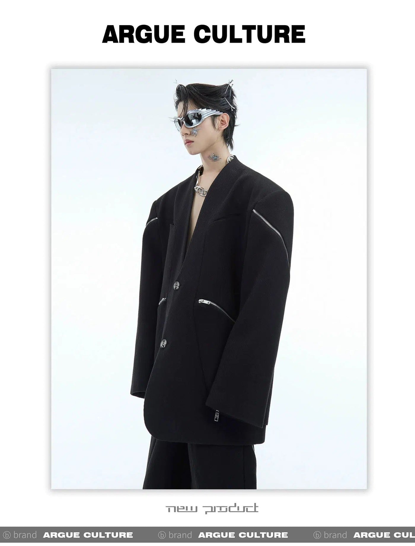 Metal Zipped Blazer & Zip Split Trousers Set Korean Street Fashion Clothing Set By Argue Culture Shop Online at OH Vault