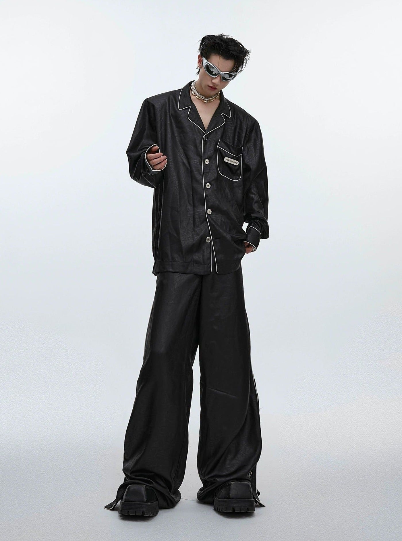 Silky Sleepwear Shirt & Pants Set Korean Street Fashion Clothing Set By Argue Culture Shop Online at OH Vault