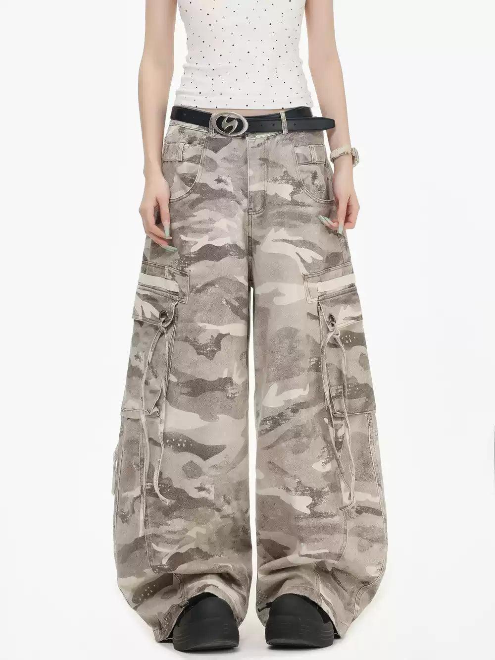 Camouflage Wide Leg Cargo Jeans Korean Street Fashion Jeans By INS Korea Shop Online at OH Vault