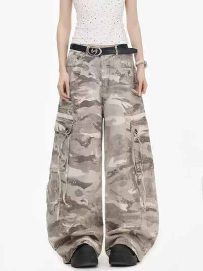 Camouflage Wide Leg Cargo Jeans Korean Street Fashion Jeans By INS Korea Shop Online at OH Vault