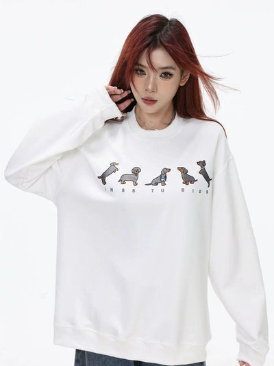 Dachshund Embroidery Crewneck Korean Street Fashion Crewneck By INS Korea Shop Online at OH Vault
