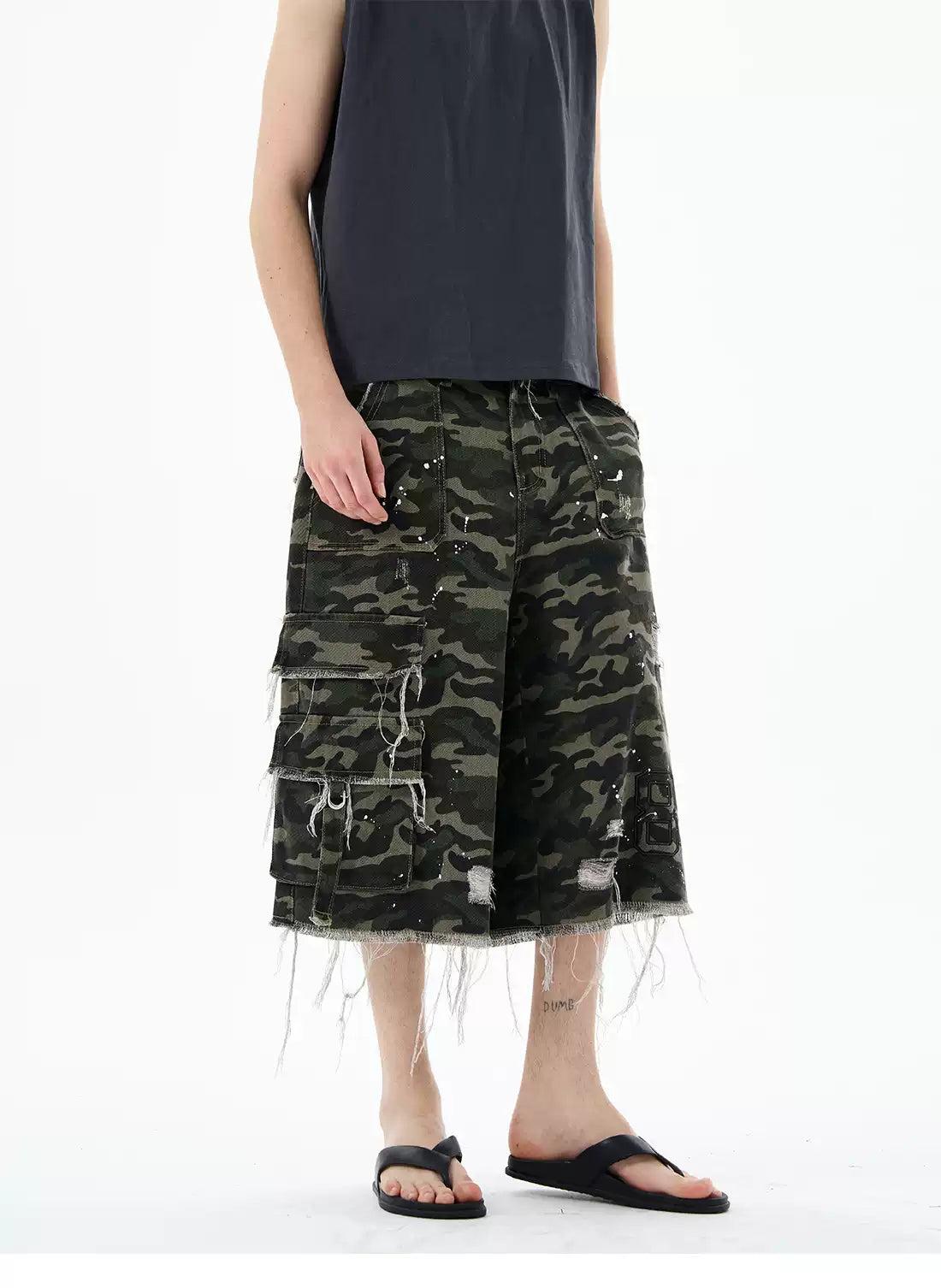 Paint Splattered Distressed Denim Shorts Korean Street Fashion Shorts By 77Flight Shop Online at OH Vault