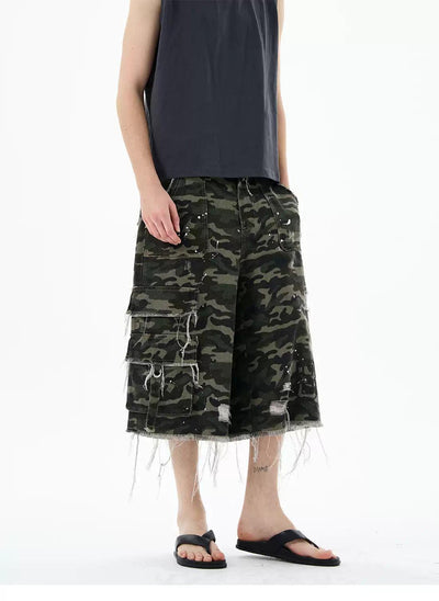 Paint Splattered Distressed Denim Shorts Korean Street Fashion Shorts By 77Flight Shop Online at OH Vault