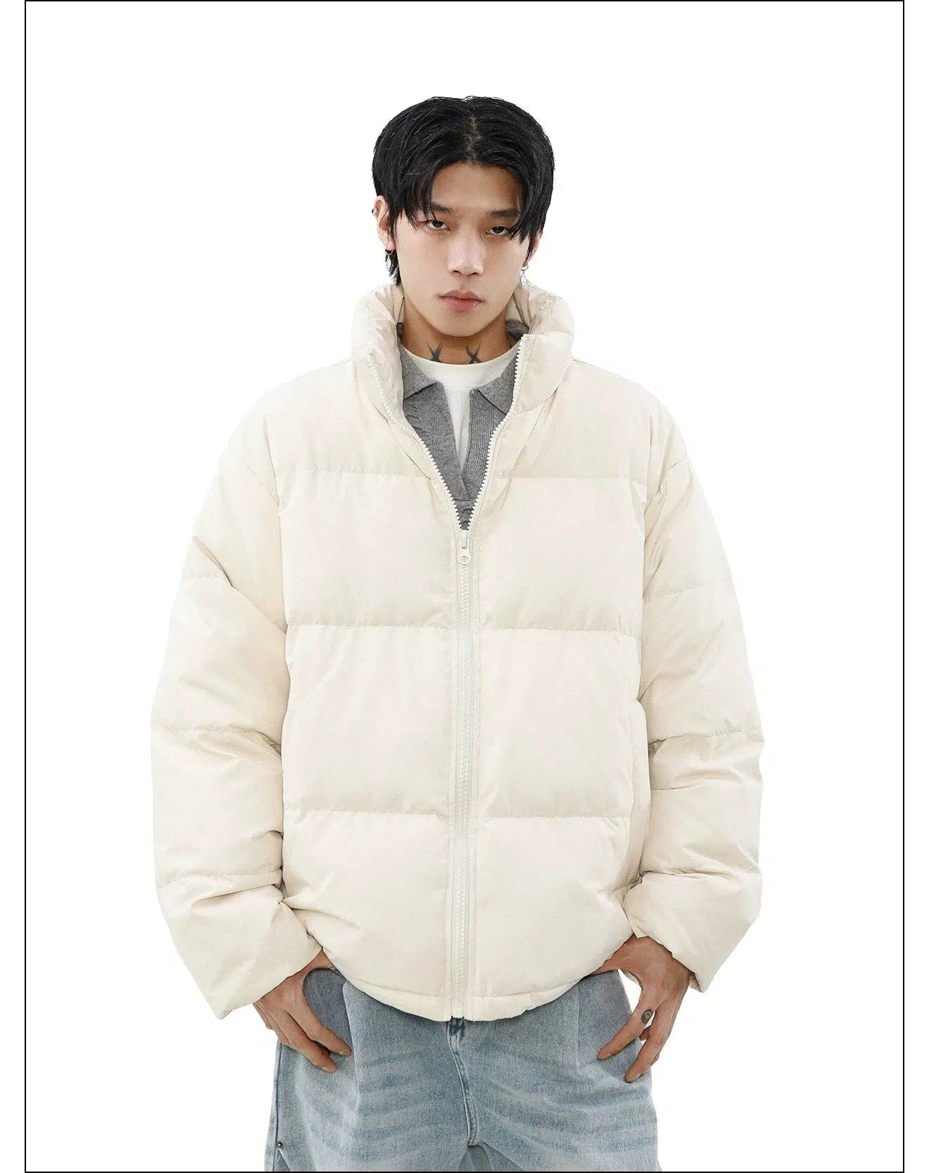 Full-Zipper Quilted Down Jacket Korean Street Fashion Jacket By Mr Nearly Shop Online at OH Vault