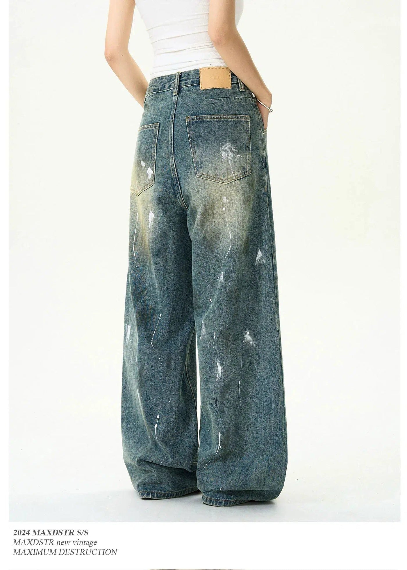 Paint Smudged Straight Jeans Korean Street Fashion Jeans By MaxDstr Shop Online at OH Vault